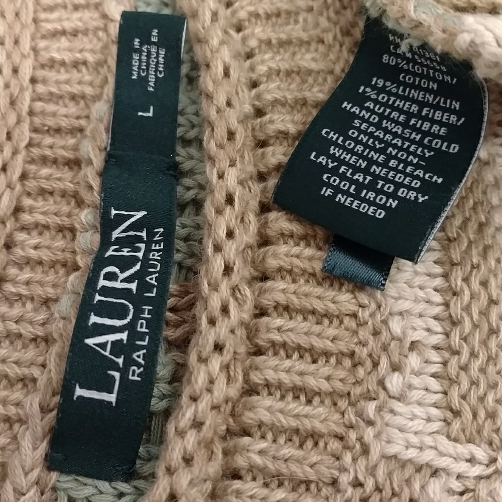Soft Cotton Linen Blend Knit Sweater Native Neutral Tan & Soft Colors Turquoise - Picture 6 of 8